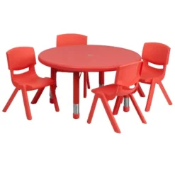 Flash Furniture 33" Round Plastic Height Adjustable Activity Table Set With 4 Chairs 21 Flash Furniture 33" Round Plastic Height Adjustable Activity Table Set With 4 Chairs -Children Household Series GUEST 3375d801 80e4 4a3c ba6d 0041d96b7cbc