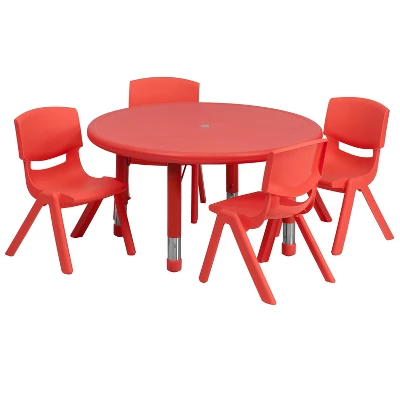 Flash Furniture 33" Round Plastic Height Adjustable Activity Table Set With 4 Chairs 11 Flash Furniture 33" Round Plastic Height Adjustable Activity Table Set With 4 Chairs - Image 11