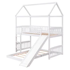 Twin Over Twin Bunk Bed, House Bed With Slide And Ladder-ModernLuxe -Children Household Series GUEST 337c868f 1d4a 490d bcb4 44dc194c2f0f