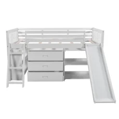 Low Twin Loft Bed With Bookcase, Separate Three Drawers, Pulling Ladder And Slide - ModernLuxe -Children Household Series GUEST 33a23b43 d95a 447f a4e1 2802bfcd6ae3