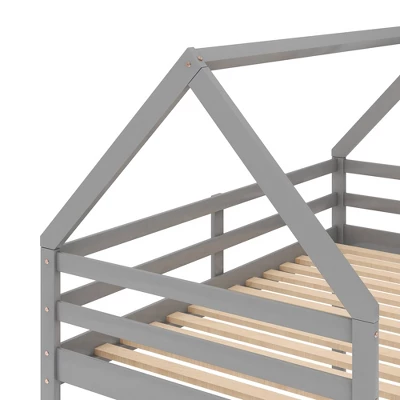 Twin Over Twin House Shaped Bunk Bed With Ladder And Guardrail-ModernLuxe 9 Twin Over Twin House Shaped Bunk Bed With Ladder And Guardrail-ModernLuxe - Image 9