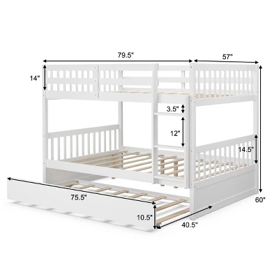 Costway Full Over Full Bunk Bed Platform Wood Bed W/ Trundle & Ladder Rail Brown/White 1 Costway Full Over Full Bunk Bed Platform Wood Bed W/ Trundle & Ladder Rail Brown/White