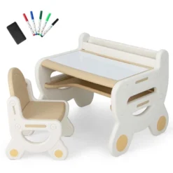Costway Kids Drawing Table & Chair Set For Reading Playing With Pens & Blackboard Eraser Blue/Brown 19 Costway Kids Drawing Table & Chair Set For Reading Playing With Pens & Blackboard Eraser Blue/Brown -Children Household Series GUEST 3582cdaf 6678 40e3 97cc 6aa66a510e0c