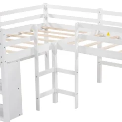 Twin Size L-Shaped Loft Bed With Movable Two-Tier Shelves And Slide - ModernLuxe -Children Household Series GUEST 35cf888a ed28 4e2d 936f f04575adbffa
