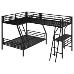 Twin Over Full Metal Bunk Bed With Twin Size Loft Bed And Desk, Black - ModernLuxe -Children Household Series GUEST 368c268e 2a50 44e6 aa69 57387c03ec3b