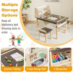 Costway Kids Art Table & Chairs Set Wooden Drawing Desk With Paper Roll Storage Shelf Bins -Children Household Series GUEST 36e28d7a 74e6 4a62 82ac fa2cc1677b65