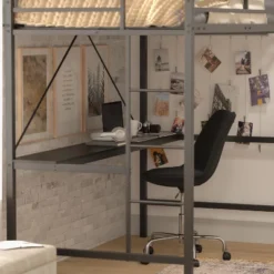 Flash Furniture Jake Metal Loft Bed Frame With Desk, Protective Guard Rails And Ladder For Kids, Teens And Adults -Children Household Series GUEST 374d4f46 090d 4be1 9e12 56a88cad1cd9