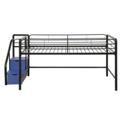 Kids' Junior Metal Loft Bed With Storage Steps And Curtain Set Black/Blue - Room & Joy -Children Household Series GUEST 387d26e7 138a 48f1 b8a0 b5f35f0cc235