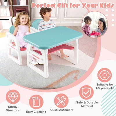 Costway 3-Piece Kids Table And Chair Set Toddler Activity Study Desk With Building Blocks 4 Costway 3-Piece Kids Table And Chair Set Toddler Activity Study Desk With Building Blocks - Image 4