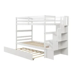 Twin Over Twin Bunk Bed With Trundle, Stairs And Storage Shelves-ModernLuxe 16 Twin Over Twin Bunk Bed With Trundle, Stairs And Storage Shelves-ModernLuxe -Children Household Series GUEST 3be74fa9 3d71 4612 a9f8 7869370fced3