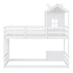 Twin Over Twin Bunk Bed With Roof, Window, Guardrails And Ladder - ModernLuxe -Children Household Series GUEST 3cdce7a8 2ac6 4b39 a78f 82d347ca0749