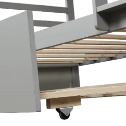 Twin Over Twin Wood Bunk Bed With Safety Rail And Movable Trundle-ModernLuxe -Children Household Series GUEST 3de604a1 bd29 4c6d a7a4 ff4bf0fa2257