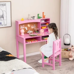 Costway Kids Desk And Chair Set Study Writing Workstation With Hutch & Bulletin Board