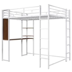 Full Size Metal Loft Bed With 2 Shelves And One Desk - ModernLuxe -Children Household Series GUEST 4129deac 40a8 48ff bdc9 282cac6ac47b