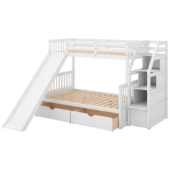 Twin Over Full Bunk Bed With Drawers,Storage Staircase And Slide-ModernLuxe -Children Household Series GUEST 413080b6 6844 4e94 b3bb fc5d7fac0da7