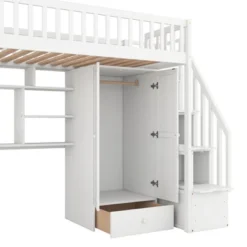 Twin Size Loft Bed With Shelf, Drawers, Desk And Wardrobe - ModernLuxe -Children Household Series GUEST 42b4b082 7969 482f b6a6 b99674227bd4