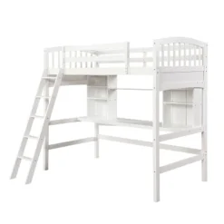 Twin Size Loft Bed With Storage Shelves, Desk And Ladder - ModernLuxe -Children Household Series GUEST 43678d33 19d8 4a90 b5de b607f5f6d6df