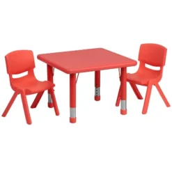 Emma And Oliver 24" Square Plastic Height Adjustable Activity Table Set With 2 Chairs -Children Household Series GUEST 44190d74 5583 4b7c ba5b 8ebf787a975e