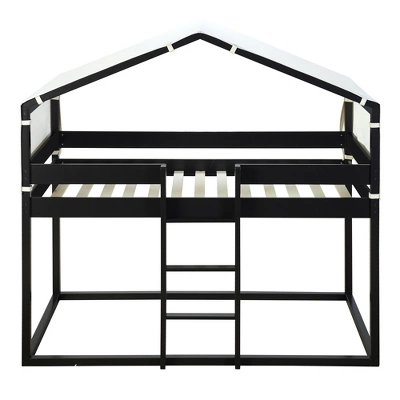 Wood Twin Over Twin Bunk Bed With Tent-ModernLuxe 4 Wood Twin Over Twin Bunk Bed With Tent-ModernLuxe - Image 4