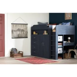 Twin Asten Loft Bed With Desk Blueberry - South Shore -Children Household Series GUEST 47fbfbad b91e 4f97 b2fb bc058483a2cf