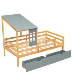 Twin Size House Low Loft Bed With Two Storage Drawers - ModernLuxe -Children Household Series GUEST 499c6d72 8440 442a 85c3 b5ea1b99e2b6