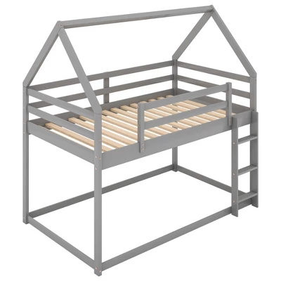 Twin Over Twin House Shaped Bunk Bed With Ladder And Guardrail-ModernLuxe 5 Twin Over Twin House Shaped Bunk Bed With Ladder And Guardrail-ModernLuxe - Image 5