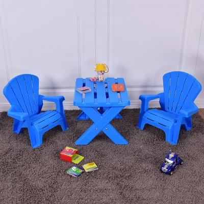 Costway Plastic Children Kids Table & Chair Set 3-Piece Play Furniture In/Outdoor Blue 5 Costway Plastic Children Kids Table & Chair Set 3-Piece Play Furniture In/Outdoor Blue - Image 5