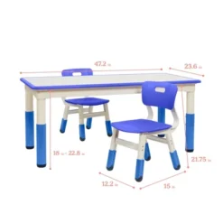 ECR4Kids Rectangle Dry-Erase Activity Table With 2 Adjustable Chairs, 3-Piece