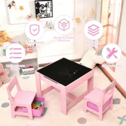 Costway 3 In 1 Kids Wood Table Chairs Set W/ Storage Box Blackboard Drawing Pink 13 Costway 3 In 1 Kids Wood Table Chairs Set W/ Storage Box Blackboard Drawing Pink -Children Household Series GUEST 4b9961a2 3558 47a3 b3d0 a78b011747fd