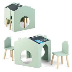 Costway 3 Piece Kids Wooden Table And Chair Set With Blackboard For Drawing Reading Green/Gray/White 19 Costway 3 Piece Kids Wooden Table And Chair Set With Blackboard For Drawing Reading Green/Gray/White -Children Household Series GUEST 4c4ff4df fc94 4cbc a640 c14f177c12d9