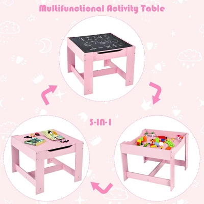Costway 3 In 1 Kids Wood Table Chairs Set W/ Storage Box Blackboard Drawing Pink 6 Costway 3 In 1 Kids Wood Table Chairs Set W/ Storage Box Blackboard Drawing Pink - Image 6