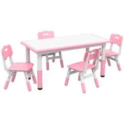 Qaba Kids Table And Chair Set With 4 Chairs, Adjustable Height, Easy To Clean Table Surface, For 1.5 - 5 Years Old -Children Household Series GUEST 4d925f3a d95f 4561 b191 4b29f23128fa