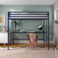 Twin Maxwell Metal Loft Bed With Desk & Shelves Blue/Black - Novogratz -Children Household Series GUEST 4f48102e b8d2 4a88 9ccf 8d6599861342