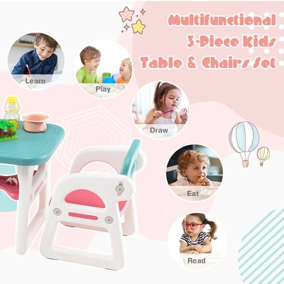 Costway 3-Piece Kids Table And Chair Set Toddler Activity Study Desk With Building Blocks 5 Costway 3-Piece Kids Table And Chair Set Toddler Activity Study Desk With Building Blocks - Image 5