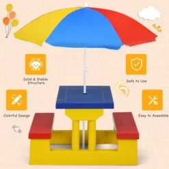 Costway Kids Picnic Table Set W/Removable Umbrella Indoor Outdoor Garden Patio -Children Household Series GUEST 50eb83ad bdc1 4f8c b527 e44dc3814ee6
