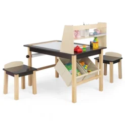 Costway Kids Art Table & Chairs Set Wooden Drawing Desk With Paper Roll Storage Shelf Bins -Children Household Series GUEST 51079fed 6758 4d63 90d6 57d5b881bbb7