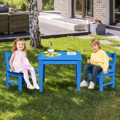 Costway 3PCS Kids Table & 2 Chairs Set Outdoor Heavy-Duty All-Weather Activity Table Set 1 Costway 3PCS Kids Table & 2 Chairs Set Outdoor Heavy-Duty All-Weather Activity Table Set
