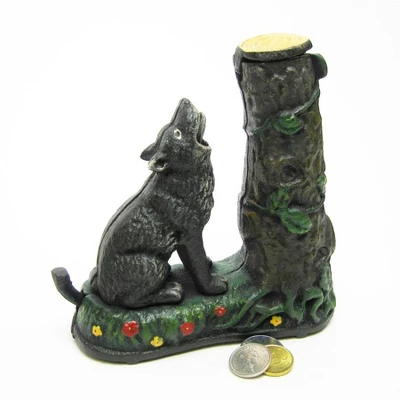 Design Toscano Wolf And Squirrel Collectors' Die Cast Iron Mechanical Coin Bank 1 Design Toscano Wolf And Squirrel Collectors' Die Cast Iron Mechanical Coin Bank