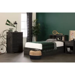 Twin Zach Bookcase Headboard Gray Oak - South Shore -Children Household Series GUEST 527ffce7 6894 4d69 a5ed 67f2572b776c