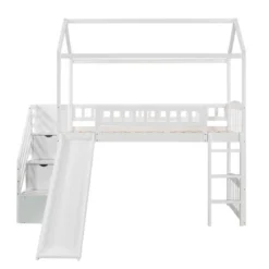 Twin Size House Shape Loft Bed With Two Drawers And Slide - ModernLuxe -Children Household Series GUEST 549e1925 4300 4772 afd6 22fce3e77a2e