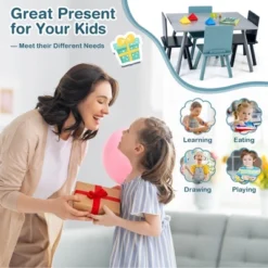 Costway 5 Piece Kids Wooden Activity Table And 4 Chairs Play Set Gift W/ Building Blocks -Children Household Series GUEST 5553ecdf 7cc2 4f13 87e7 4c60a32e479e