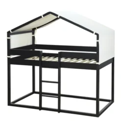 Wood Twin Over Twin Bunk Bed With Tent-ModernLuxe 12 Wood Twin Over Twin Bunk Bed With Tent-ModernLuxe -Children Household Series GUEST 5666964a 287b 4bb8 ac89 583360ad1531