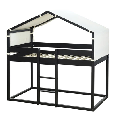 Wood Twin Over Twin Bunk Bed With Tent-ModernLuxe 3 Wood Twin Over Twin Bunk Bed With Tent-ModernLuxe - Image 3