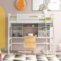 Twin Size Loft Bed With Storage Shelves, Desk And Ladder - ModernLuxe