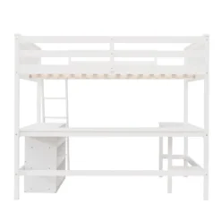 Full Size Wooden Loft Bed With Shelves And Desk - ModernLuxe -Children Household Series GUEST 5b8835fb 8bfc 4806 a437 7438296234d1
