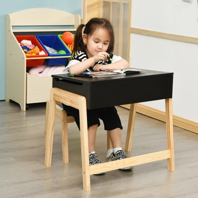 Costway Kids Table & Chair Set Wooden Activity Art Study Desk W/Storage Space 2 Costway Kids Table & Chair Set Wooden Activity Art Study Desk W/Storage Space - Image 2