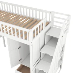 Twin Size Loft Bed With Shelf, Drawers, Desk And Wardrobe - ModernLuxe -Children Household Series GUEST 5bc4e6b8 e04e 40dd 8302 a29c26860686