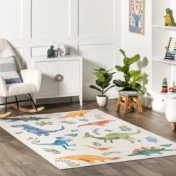 NuLOOM Eamon Dinosaur Machine Washable Kids Area Rug