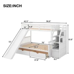 Twin Over Full Bunk Bed With Drawers,Storage Staircase And Slide-ModernLuxe -Children Household Series GUEST 5ce61eb1 52eb 4939 be29 f391bb2c3216