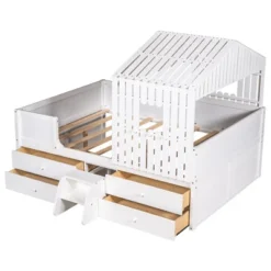 Full Size House Low Loft Bed With Four Drawers-ModernLuxe -Children Household Series GUEST 5cff6df2 cf93 46e7 8d3f c2c1c9a00542